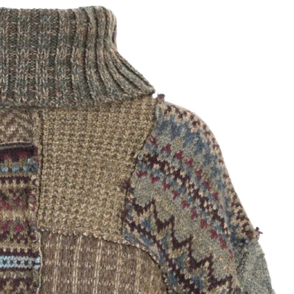 Polo Ralph Lauren Turtleneck Knit Poncho Olive and Brown Fair Isle Patchwork - Picture 7 of 16